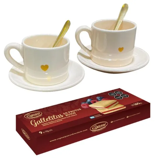combo tazas de te ceramica y galletitas copani